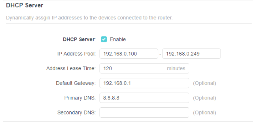 Enter 8.8.8.8 as Primary DNS