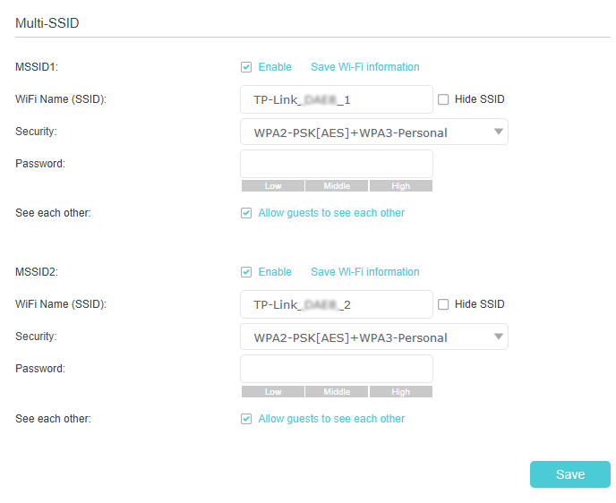 Image of multi ssid settings