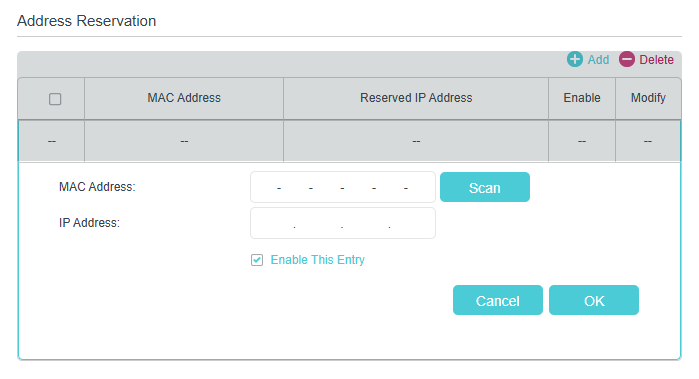 Image for address reservation settings
