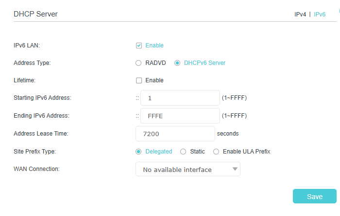 Image for IPv6 LAN settings