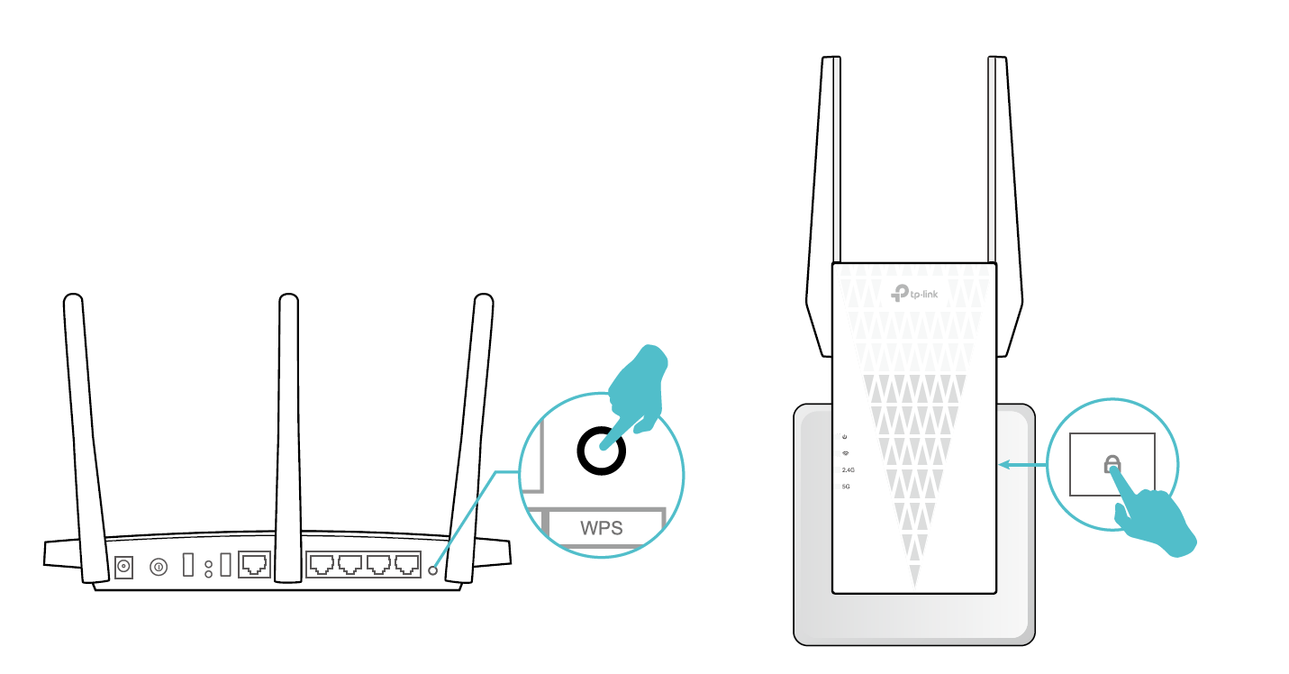 Press the WPS buttons on your router and Range extender