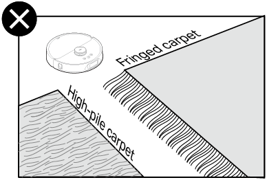 high-pile or fringed carpets