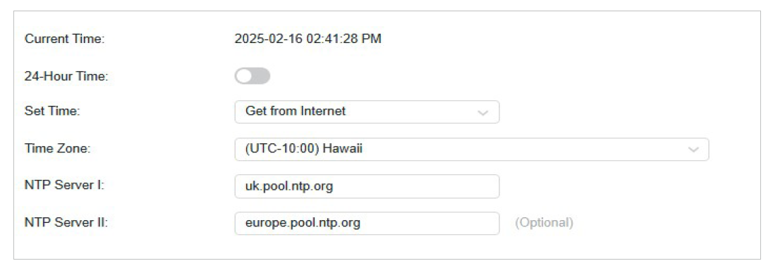 Select Time Zone in the Time Settings section
