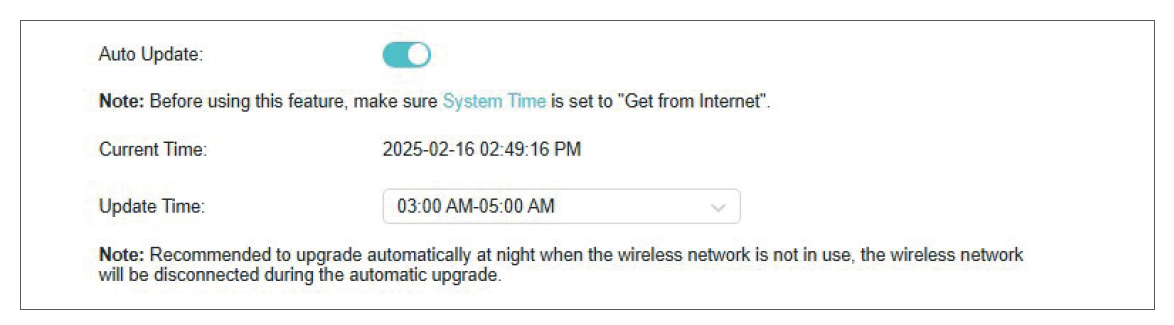 Specify the Update Time in the Firmware Upgrade interface