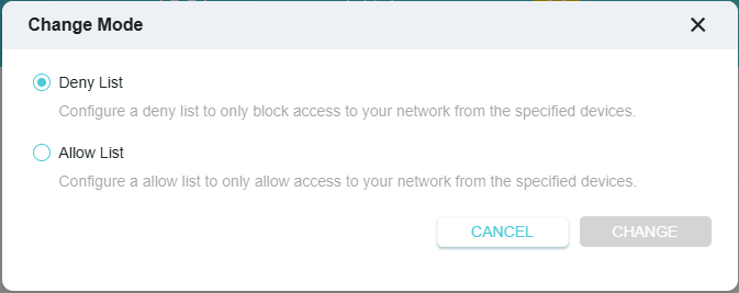 select Allow list after clicking Change Mode