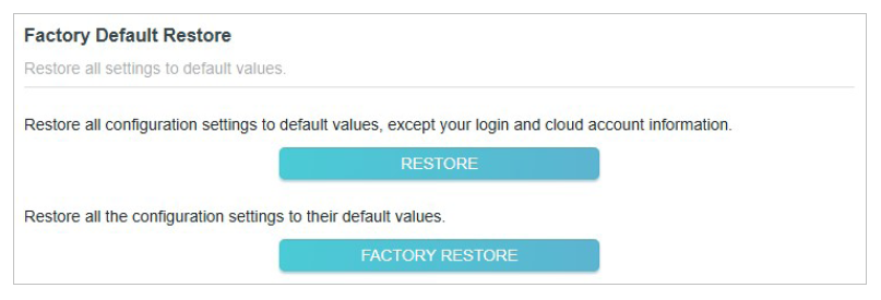 factory default restore section
