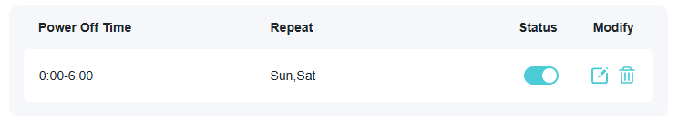 Power off schedule table
