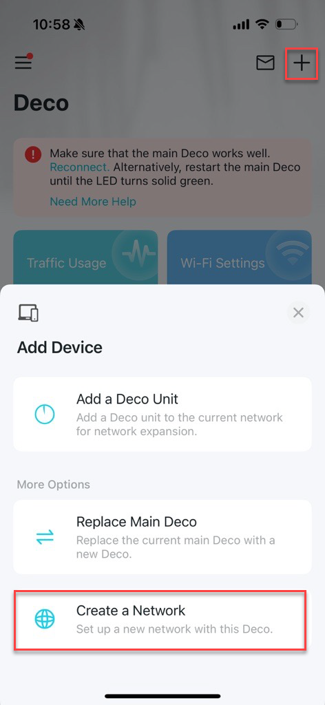 Image displaying where to create a network