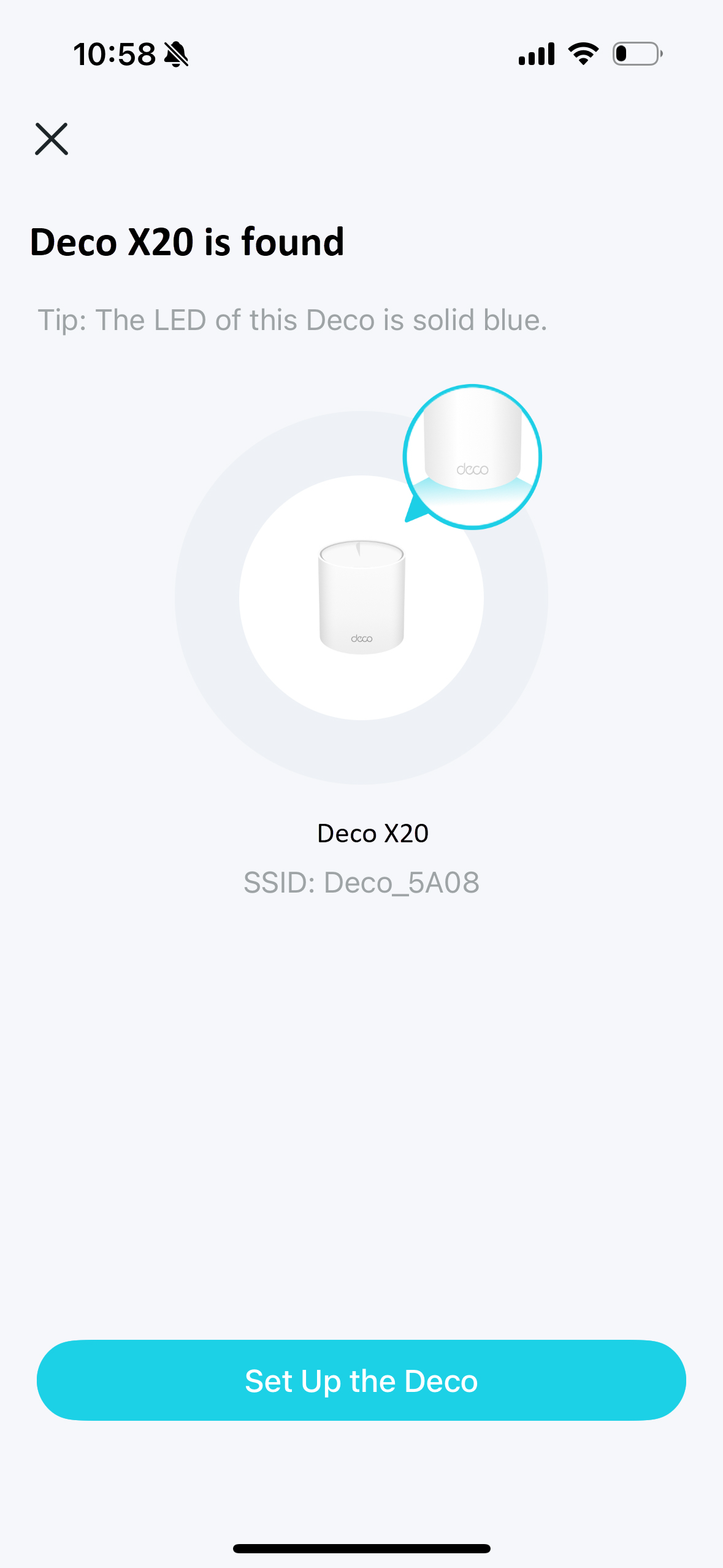 Image displaying your Deco is found by the app.