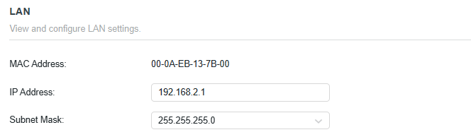 Modify the LAN IP address as 192.168.2.1 as an example