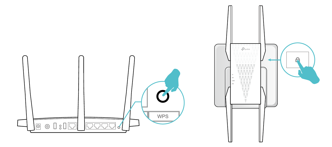 Press the WPS buttons on your router and Range extender