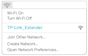 Click the Wi-Fi icon in the top right corner of the screen, and connect to the extender’s network: TP-Link_Extender.