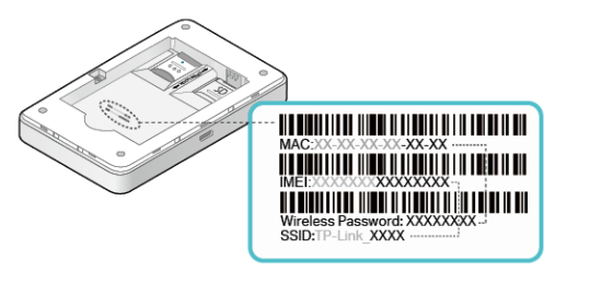 Remove the cover and battery, note down the default SSID and password, then replace the cover.