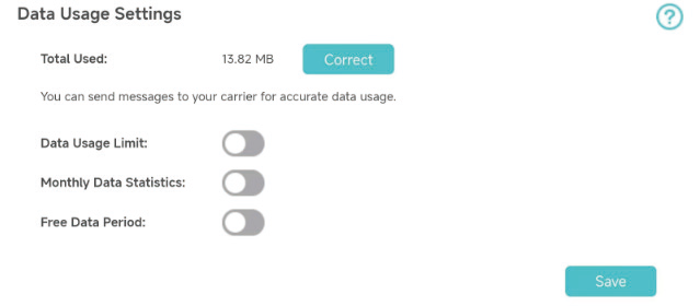 Current data usage settings interface
