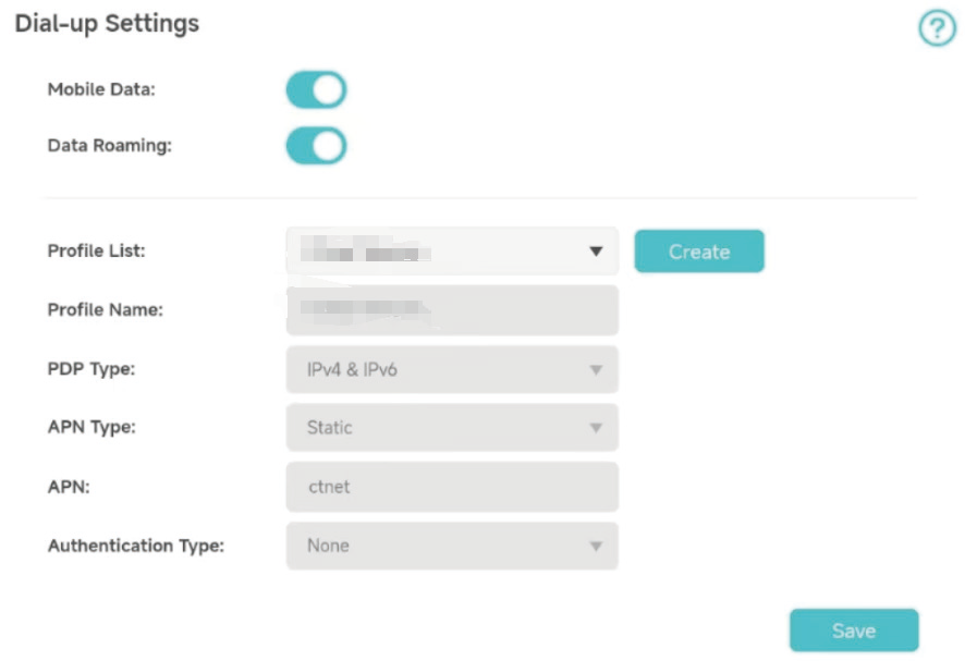 Mobile data settings interface