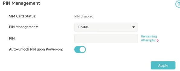 A screenshot showing the field where you can enter the PIN code of your SIM card.