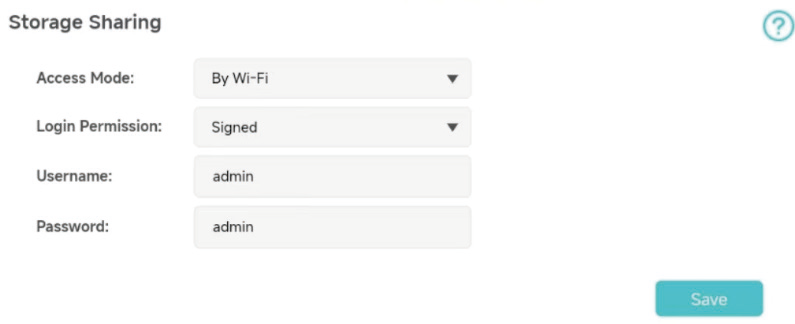 Login permission settings with options for Signed or Anonymous access, including fields for username and password.