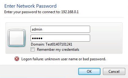 Authentication window prompting for a username and password to access the SD card.