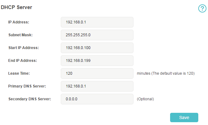 Detailed options in DHCP Server page