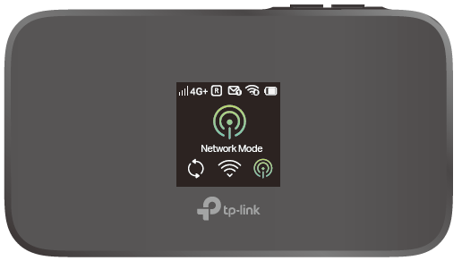 Screenshot showing the device's main screen with a highlighted menu button leading to network mode settings.