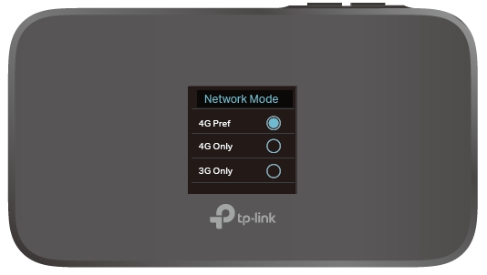 Close-up image illustrating how to navigate using menu and power buttons to choose preferred network mode.