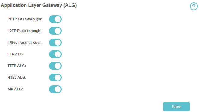 Advanced > Security > ALG page