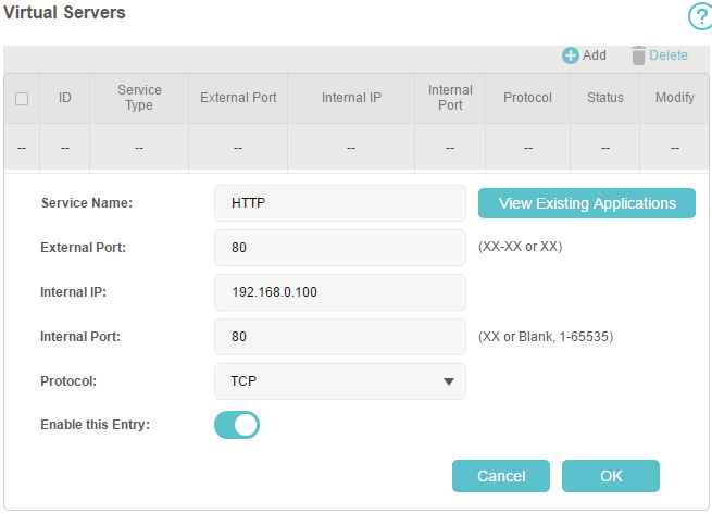 locate the interface name drop-down list and other options