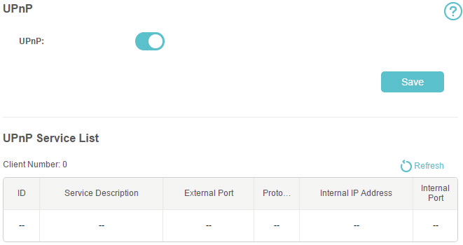 Advanced > NAT Forwarding > UPnP page
