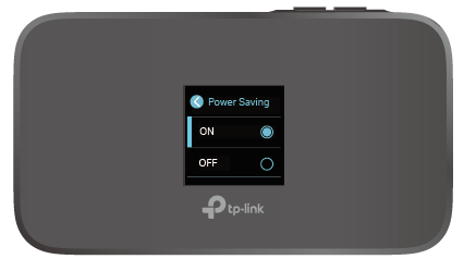 Close-up image illustrating how to navigate using menu and power buttons to enable power saving mode.
