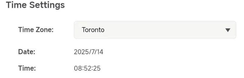 Web management page screenshot highlighting selection box used to choose appropriate geographical time zone.