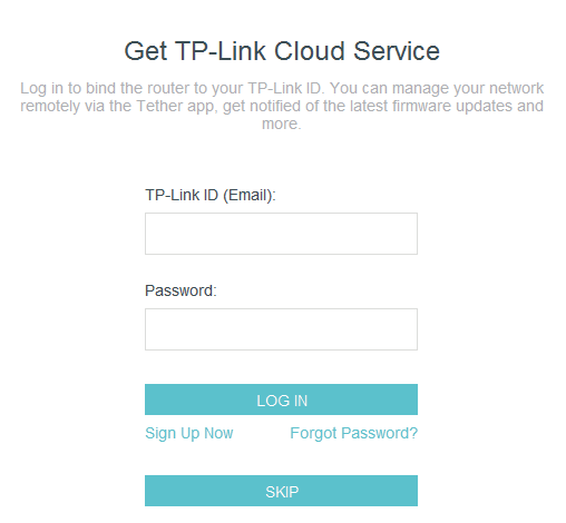 the login page of TP-Link Cloud