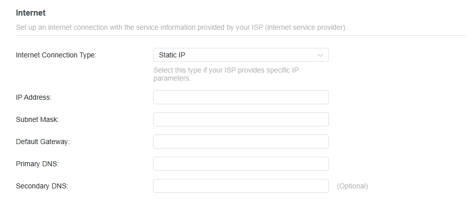 the page when you choose Dynamic IP