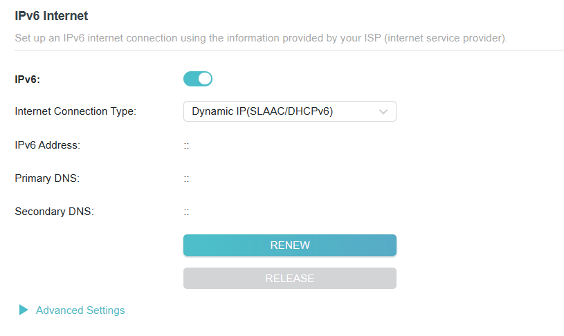 The IPv6 page when you choose Dynamic IP as connection type