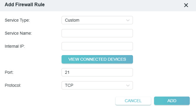 the window to add firewall rule