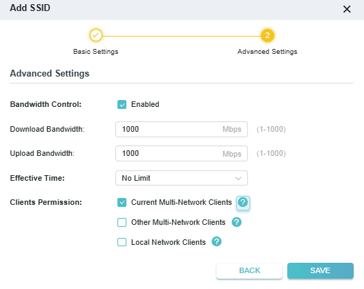 dialog box to specify Advanced Settings.