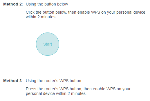 Advanced > Wireless > WPS page with the Start button