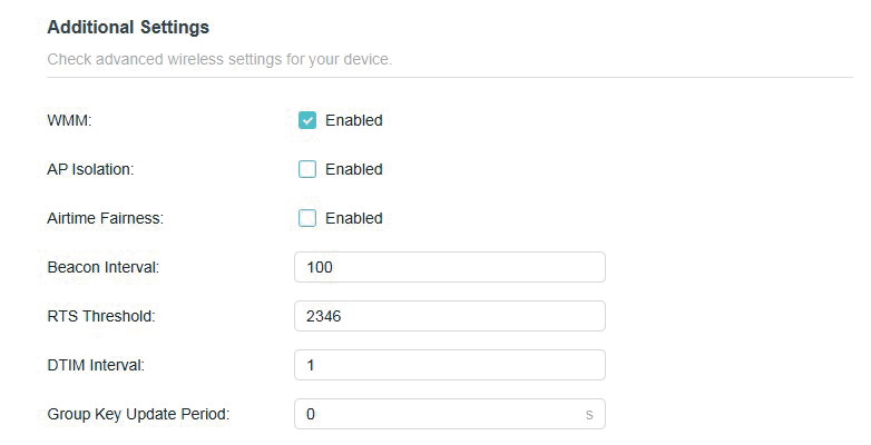 Advanced > Wireless > Additional Settings page