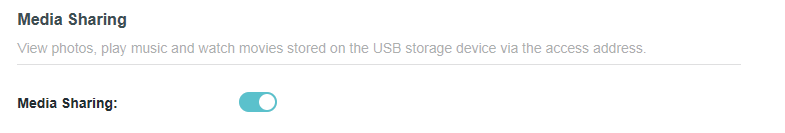 Media Sharing page with Media Sharing enabled