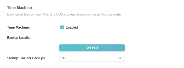 Advanced > USB > Time Machine page