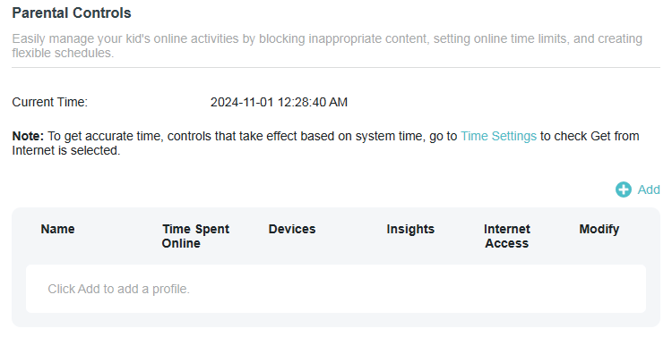 Parental Controls page