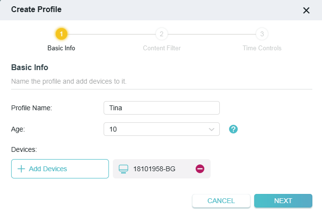 the window to enter basic info of the profile