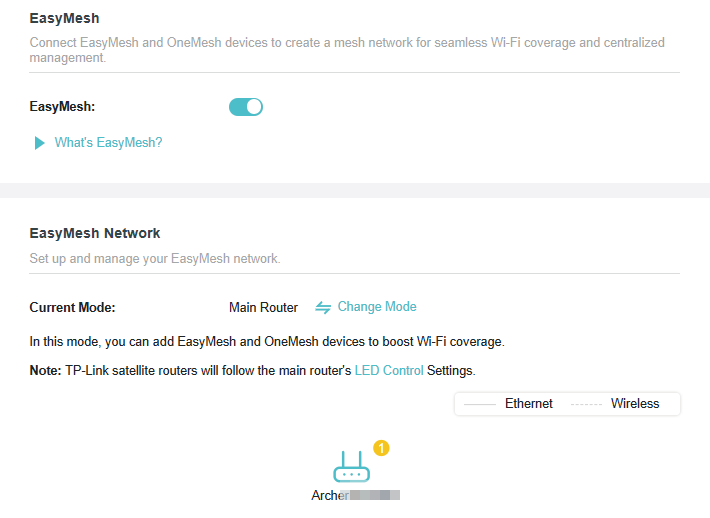 EasyMesh page in web management page