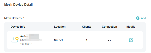locate +Add in the Mesh Device Detail section