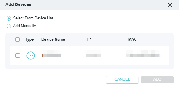 select from the device list is selected in the Add Devices window