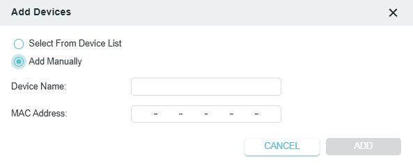 add manually is selected in the Add Devices window