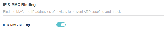 IP & MAC Binding enabled