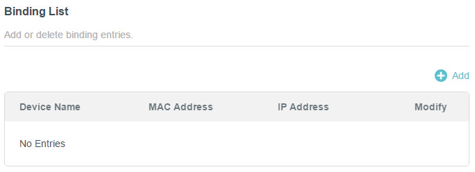 the Binding List section with the +Add button