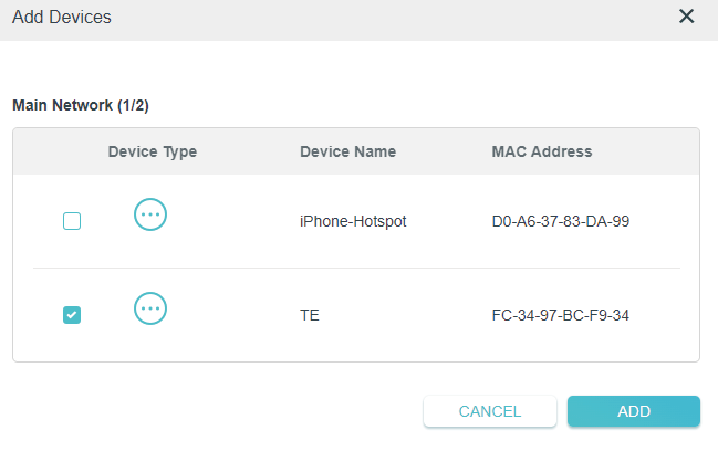 the table with 2 main networks