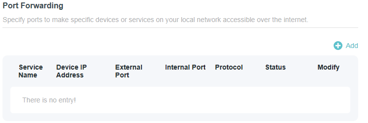 the Port Forwarding section