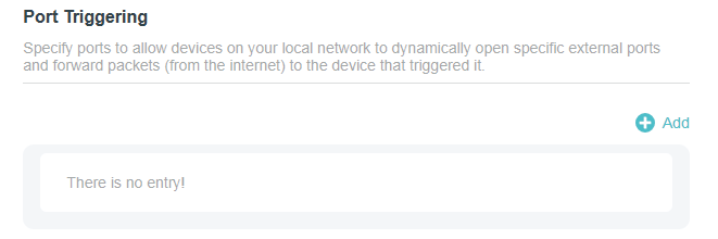 Advanced > NAT Forwarding > Port Triggering page with the port triggering table
